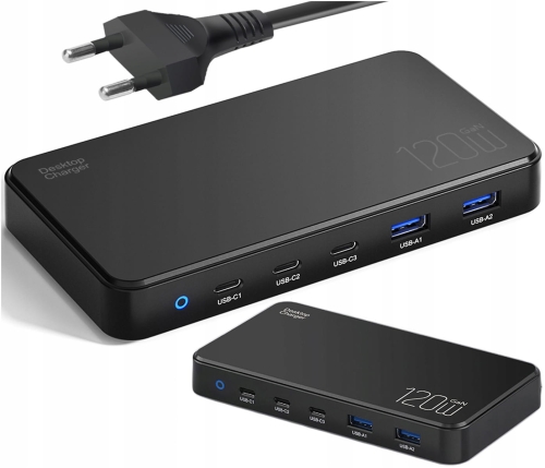 Szybka ładowarka USB zasilacz GaN 120 W do telefonu laptopa QC 3.0 PPS PD 100 W czarna 