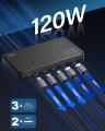 Szybka ładowarka USB zasilacz GaN 120 W do telefonu laptopa QC 3.0 PPS PD 100 W czarna 