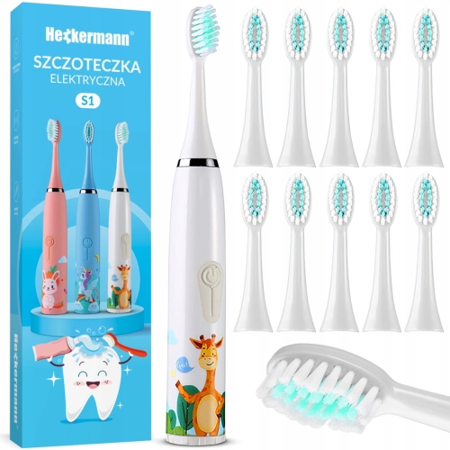 Szczoteczka do zębów elektryczna automatyczna żyrafa dla dzieci 12 końcówek Heckermann biała 