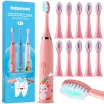 Szczoteczka do zębów elektryczna automatyczna dla dzieci Heckermann 12 końcówek różowa