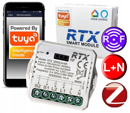Przekaźnik dopuszkowy 2 obwody ZigBee Tuya LN