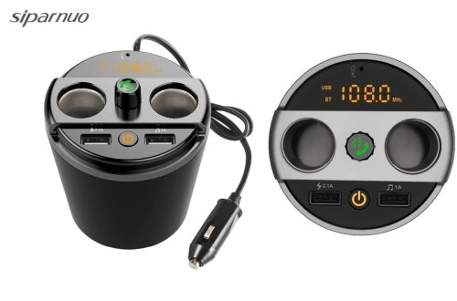 Transmiter FM zestaw głośnomówiący Bluetooth 2x USB 2x gniazdo zapalniczki