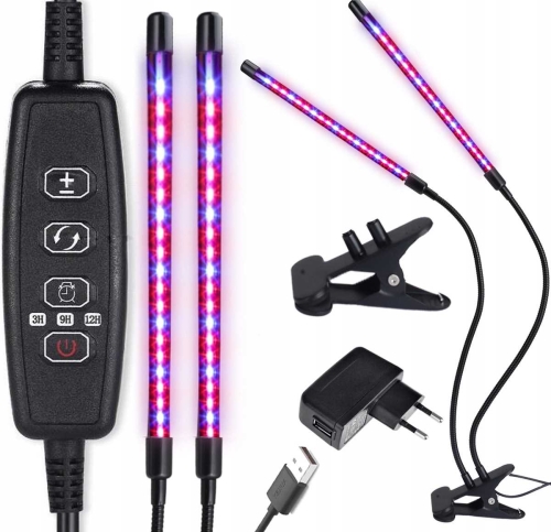 2x lampa panel do wzrostu uprawy roślin Full Spectrum Timer USB 18 W 40 LED