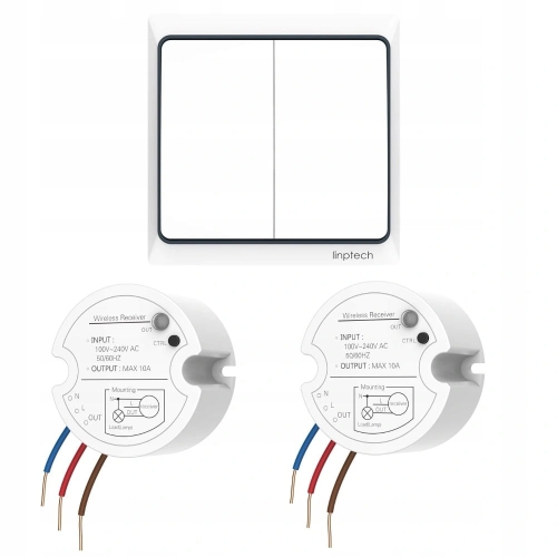 Bezbateryjny bezprzewodowy podwójny włącznik Linbell K4W2 + 2R2