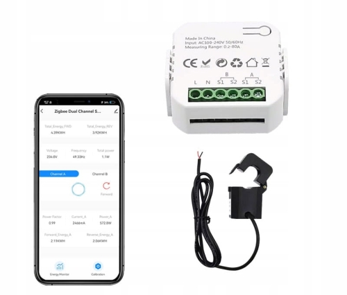 Licznik energii prądu mocy jednofazowy 1-faza dwukierunkowy PV z przekładnikiem 80 A ZigBee Tuya HA