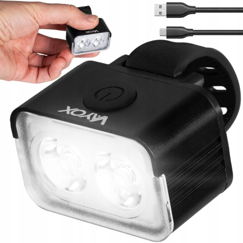 Lampka rowerowa przednia mocne światło 2x LED 500 mAh USB Vayox