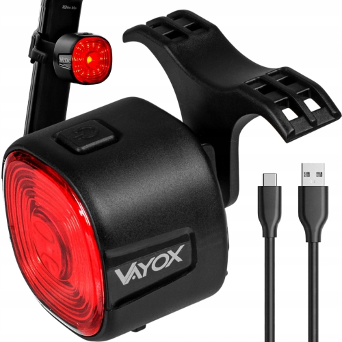 Lampka rowerowa tylna czerwona wodoodporna mocna USB-C 17x LED 400 mAh Vayox