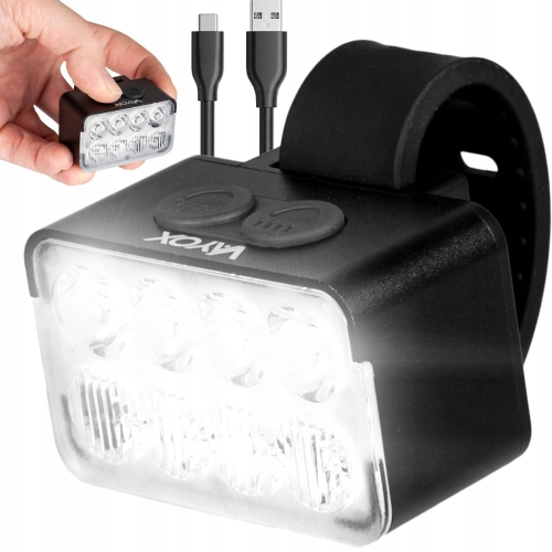 Lampka rowerowa przednia mocna jasna 900 lm 8x LED USB-C Vayox