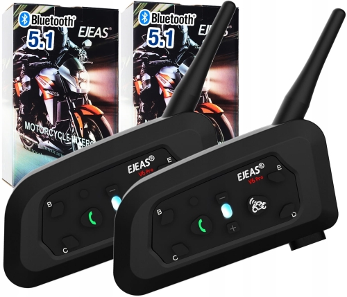 2 interkomy motocyklowe na 2 kaski intercom Bluetooth 5.1 USB-C Ejeas V6 Pro+ na 1200 m najnowszy