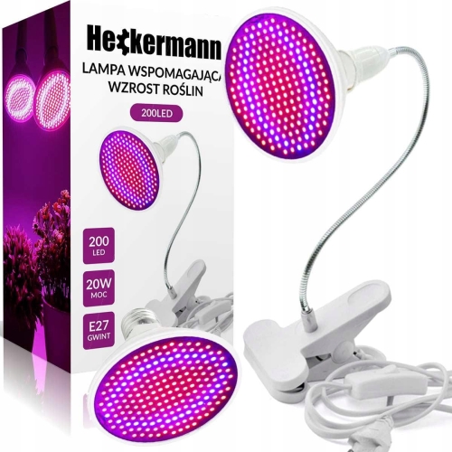 Lampa z żarówką E27 do wzrostu uprawy roślin panel Full Spectrum 20 W 200 LED