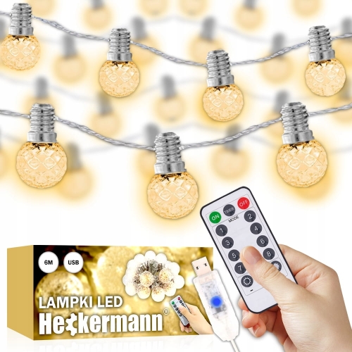 Girlanda ogrodowa łańcuch świetlny dom okno LED wodoszczelna USB 6 m + pilot