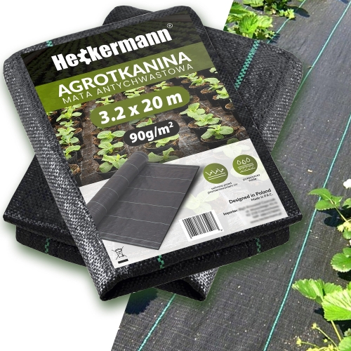 Agrowłóknina agrotkanina czarna mata antychwastowa UV 3% 90 g 3,2 x 20 m