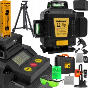 Poziomica laserowa samopoziomująca 360° płaszczyznowa 4D laser krzyżowy zielony statyw