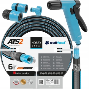 Zestaw wąż ogrodowy 6 warstw mocny 1/2 25 m 32 bar UV pistolet 3x złączka Cellfast