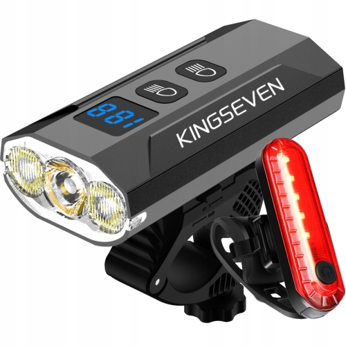 Mocna lampka lampa rowerowa 1200 lm latarka 5200 mAh LED przód + tył Kingseven