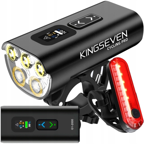 Mocna lampka lampa rowerowa 2000 lm latarka 10000 mAh LED przód + tył Kingseven
