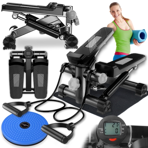 Stepper do ćwiczeń fitness aerobiku z linkami licznikiem antypoślizgową matą + twister