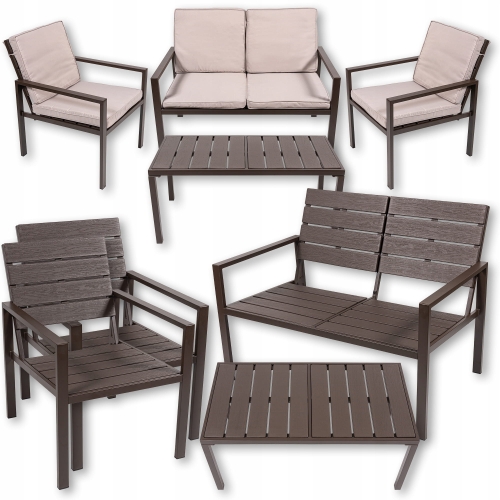 Meble ogrodowe tarasowe zestaw 2 krzesła stół sofa poduszki + pokrowiec 4 osoby