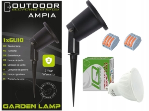 Lampa wbijana reflektor ogrodowy LED + żarówka GU10 2x dławik