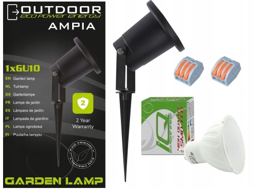 Lampa wbijana reflektor ogrodowy LED + żarówka GU10 2x dławik