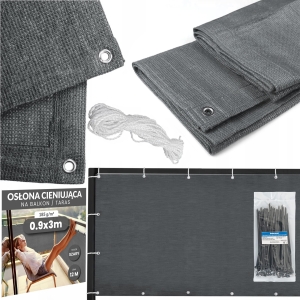 Mata maskująca na balkon 90 x 300 cm osłona balkonowa mata siatka cieniująca szara