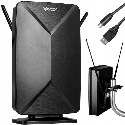 Antena dookólna mocna aktywna wew. zew. DVB T2 TV naziemnej 4K Vayox