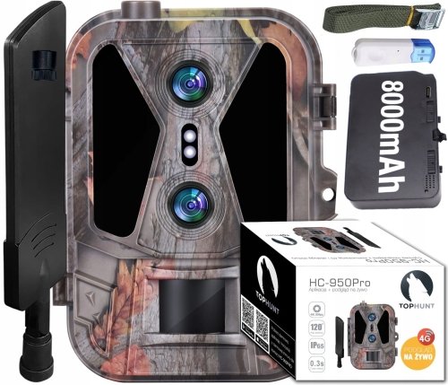 Kamera leśna fotopułapka 4K 4G LTE podgląd na żywo aplikacja PL akumulator mocna antena HC-950 Pro
