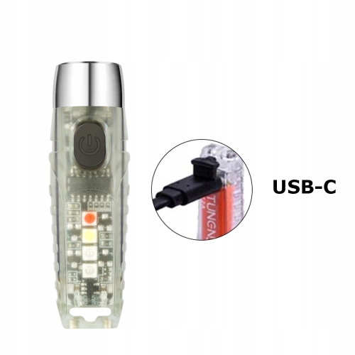 Mini latarka taktyczna LED 400 lm mocna 11 trybów USB-C 350 mAh dioda UV