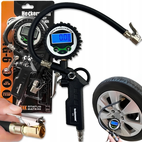 Pistolet do pompowania kół z manometrem cyfrowym LCD wężyk 36 cm 15 bar