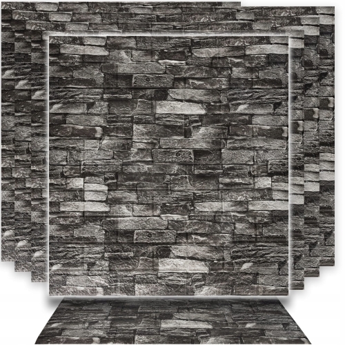 Panele 3D ścienne samoprzylepne pianka XPE cegła czarna tapeta 77 x 70 cm 10 sztuk