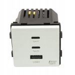 Gniazdo USB A + 2x USB C szybkie ładowanie Fast Charge 65 W białe B-Line 