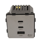 Gniazdo USB A + 2x USB C szybkie ładowanie Fast Charge 65 W szare B-Line