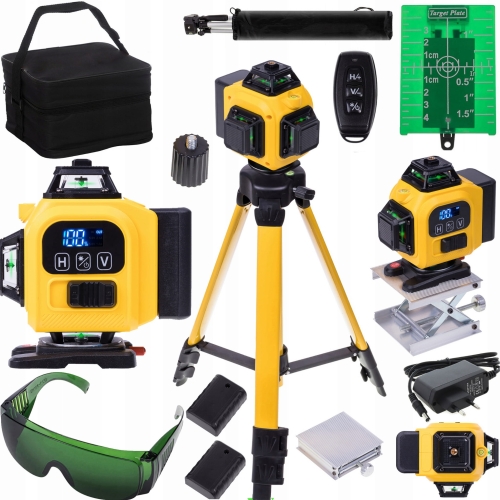 Poziomica laserowa 360° laser krzyżowy 4D Linbox Eco zestaw statyw metalowy walizka