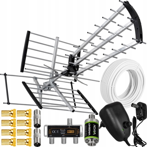 Antena kierunkowa DVB-T2 do TV naziemnej MUX8 filtr LTE HD 4K UHF VHF 120 km aktywna na 3 TV Vayox 2000
