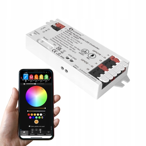 Sterownik taśm cyfrowych WLED Magic Pixel RGBIC WiFi ESP32 Home Assistant WS281x mikrofon