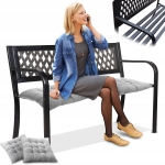 Solidna ławka ogrodowa ławeczka metalowa parkowa balkonowa na taras + poduszki