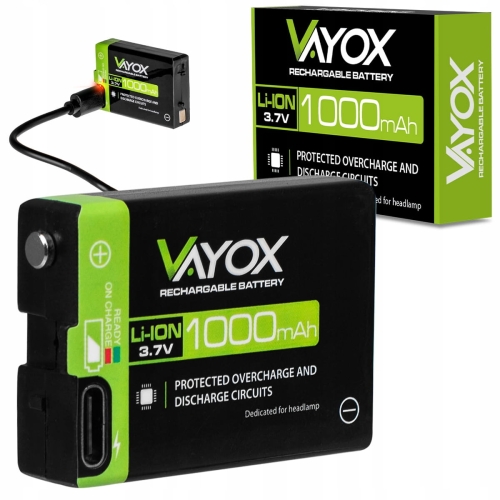 Akumulator do latarek czołowych USB-C 3,7 V 1000 mAh Vayox
