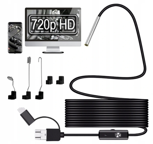 Kamera inspekcyjna endoskop 5 m 3,9 mm HD 720 p Android USB-C