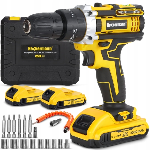 Udarowa wiertarka wkrętarka akumulatorowa 2x akumulatorowa 21 V + walizka wąż
