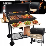 Grill węglowy baryłkowy ogrodowy 2 ruszty 2 półki popielnik termometr stal