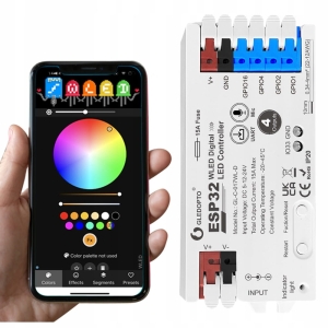 Sterownik taśm LED WLED RGB WiFi ESP32 Home Assistant WS281x mikrofon 4 kanały