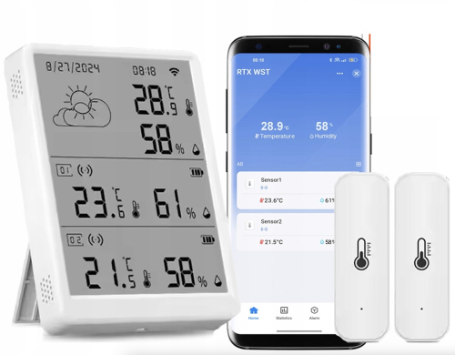Stacja pogodowa + sensory zew. temperatury wilgotności automatyzacje LCD WiFi Tuya
