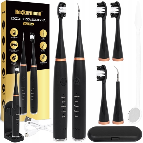 Szczoteczka soniczna skaler ultradźwiękowy do zębów 5 końcówek etui