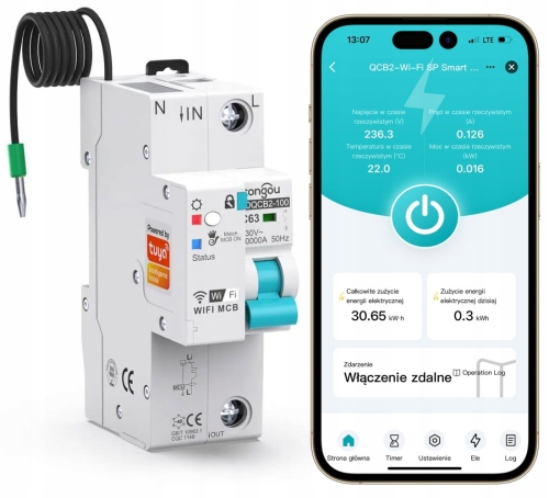 Inteligentny bezpiecznik nadprądowy C63 przekaźnik WiFi Tuya pomiar prądu przewód PEN