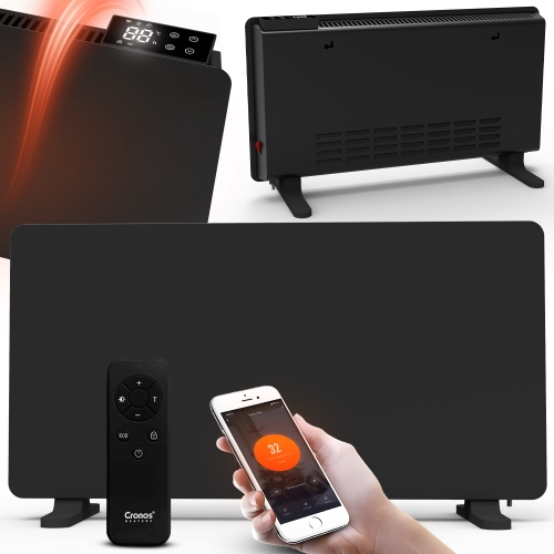 Grzejnik elektryczny konwektorowy 2000 W termostat energooszczędny WiFi Tuya Full Black