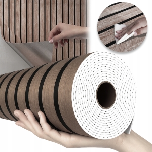 Samoprzylepna tapeta okleina piankowa maskująca z klejem brązowe lamele z matą 2,5 mm 60 cm x 3 m