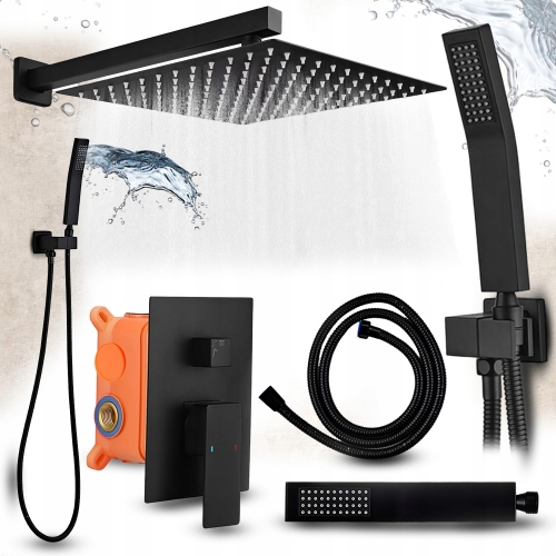 Deszczownica podtynkowa zestaw prysznicowy kolumna prysznicowa czarna Heckermann