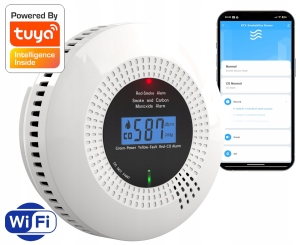 Czujnik dymu i czadu certyfikowany 2w1 detektor tlenku węgla CO WiFi Tuya