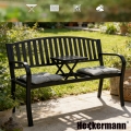 Wygodna ławka ławeczka ogrodowa z wysuwanym stolikiem metalowym + 2 poduszki