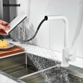 Wielofunkcyjna bateria kuchenna kran giętki wyciągany wylewka elastyczna biała